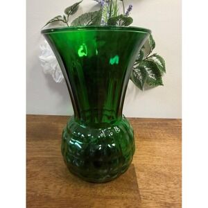 Vintage Emerald Green Glass Vase Textured Panel Design Mid‎ Century Home Decor